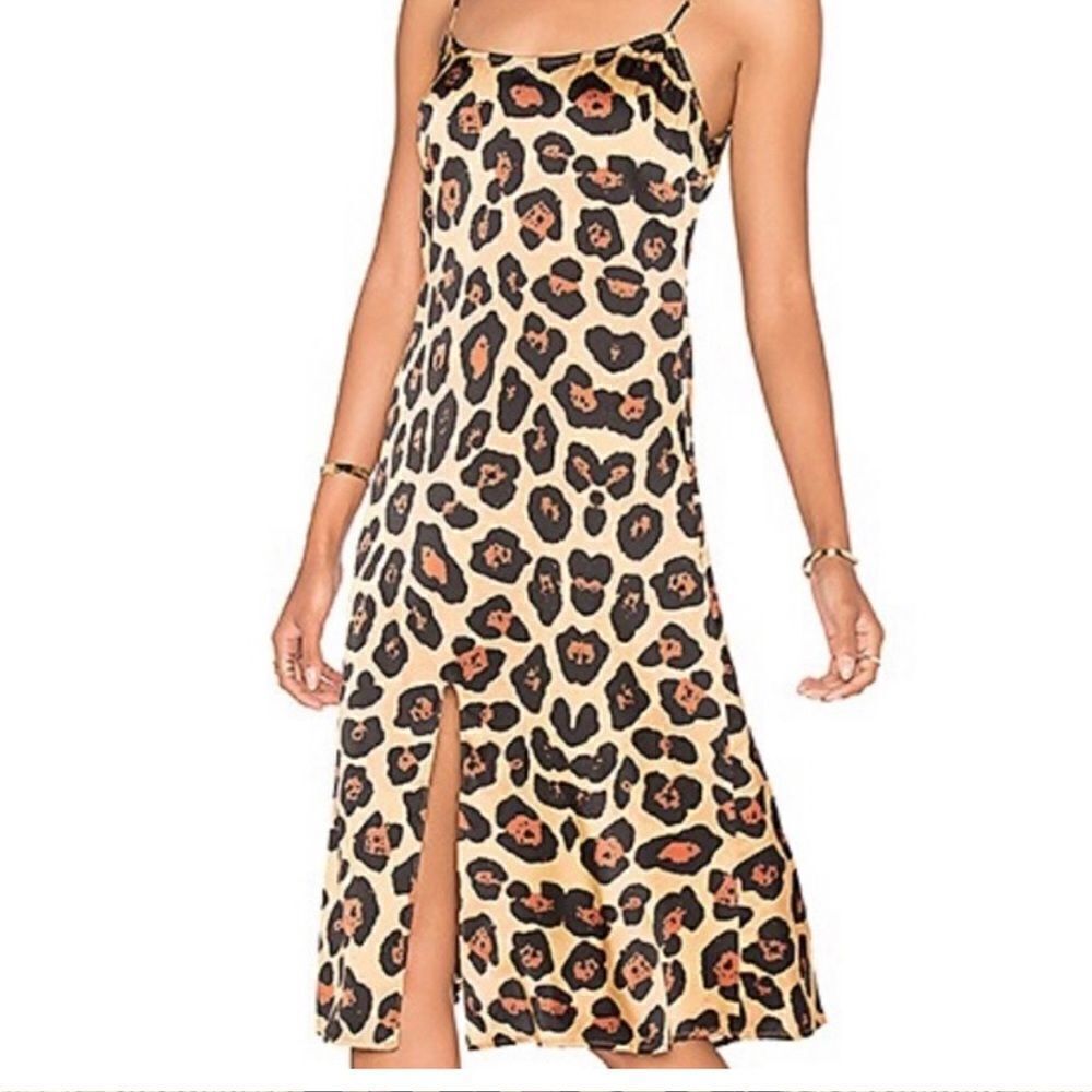 Revolve x LPA Leopard Slip Silk Dress in Painted Leopard- Size XS